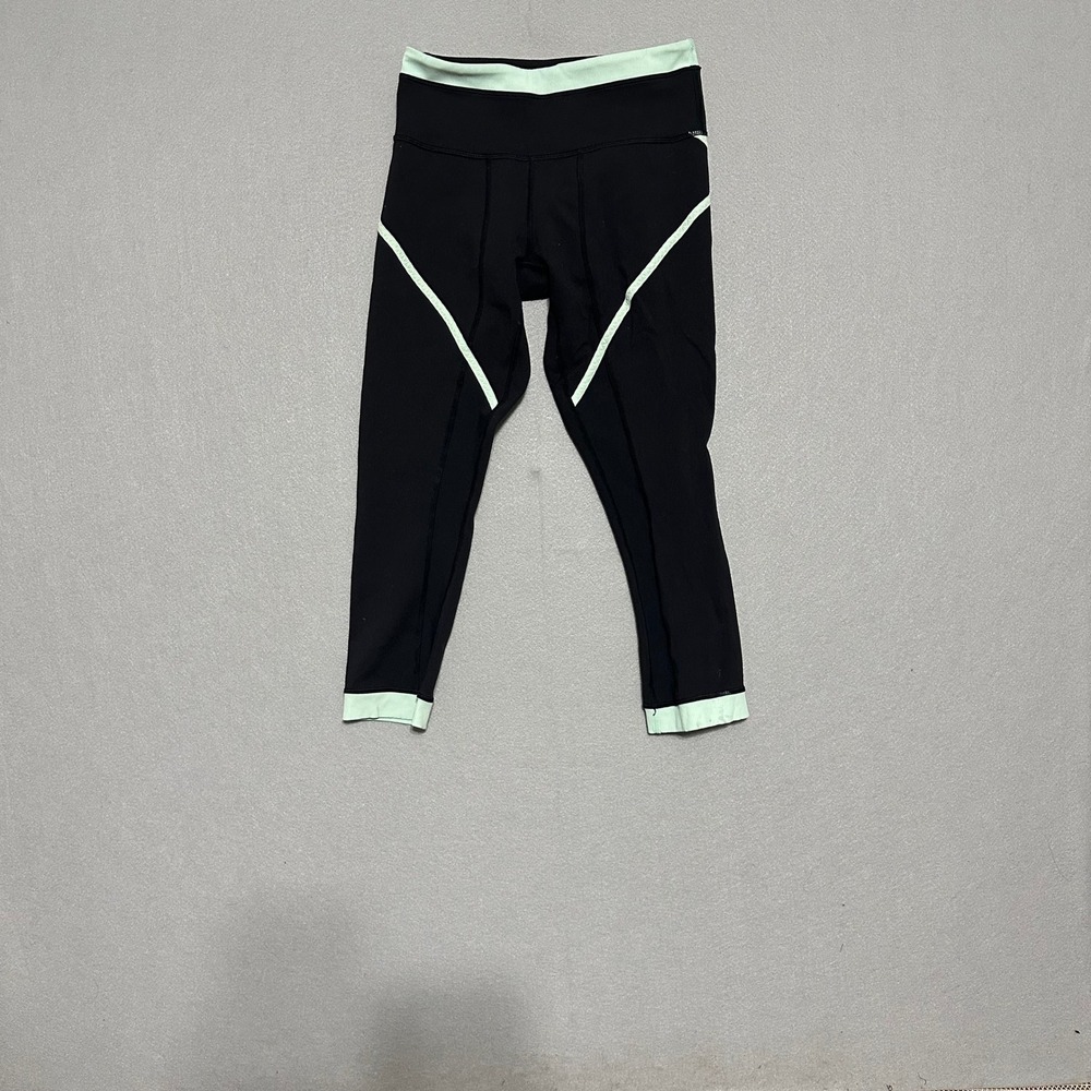 Lululemon Black Mint Green Cropped Mesh Panel Leggings Size 4 Yoga Workout